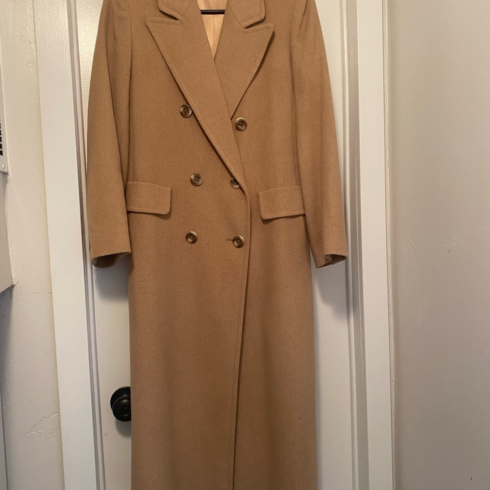 Fleurette of California pea coat in tan. Made of 100% real camel hair.